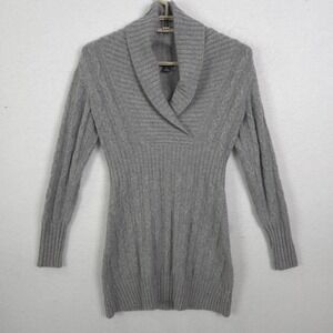 Searle Dress Sweater Women P Gray 100% Cashmere Shawl Collar Cable Knit Longline